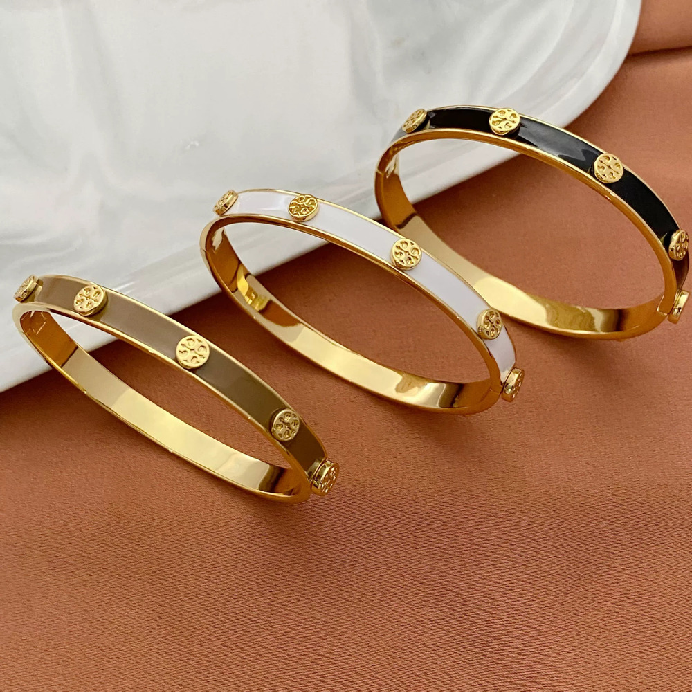Tory Burch Enamel Inlaid Letter Metal Bracelet